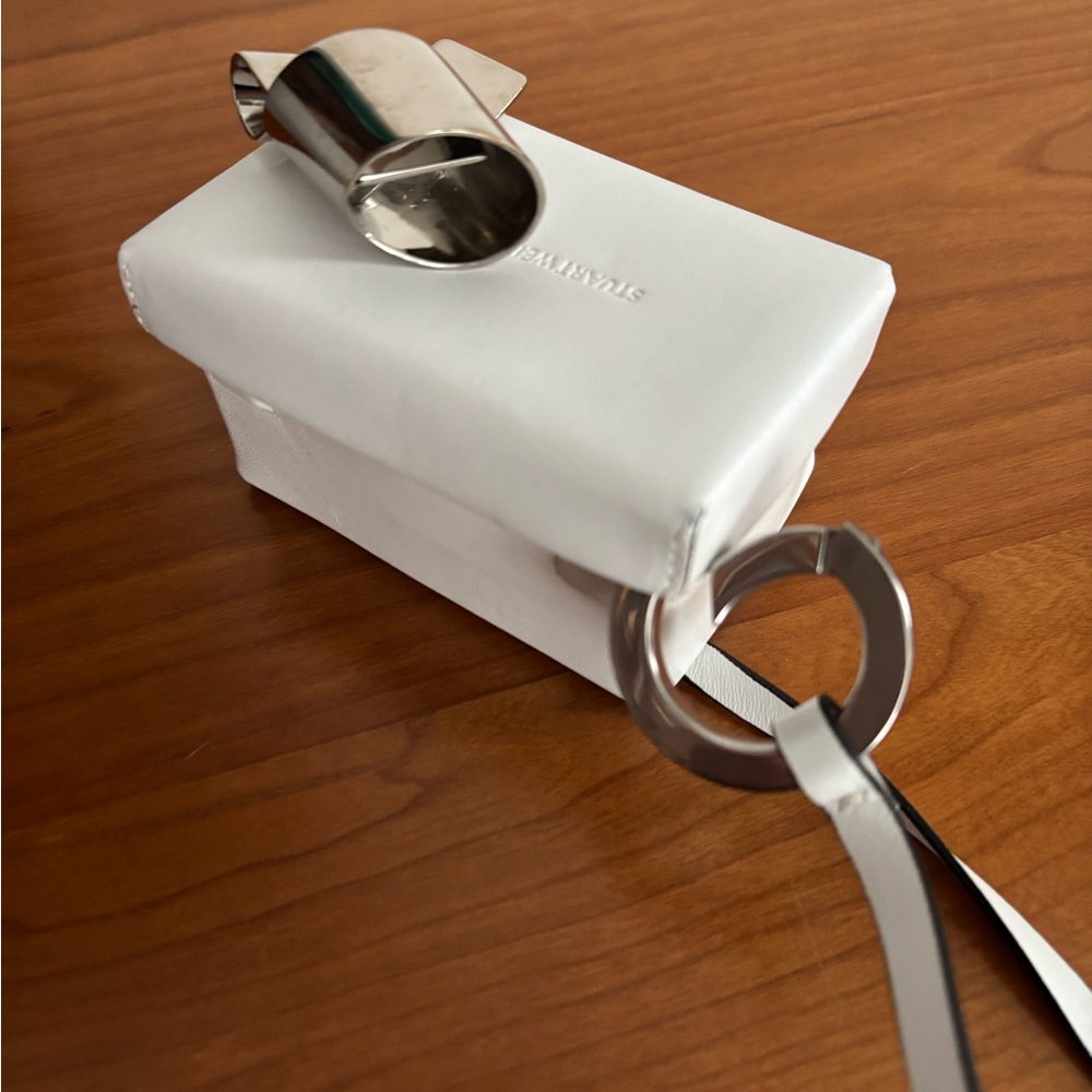 NWOT Stuart Weitzman Smooth Calf White Mini Bag with Silver Accents